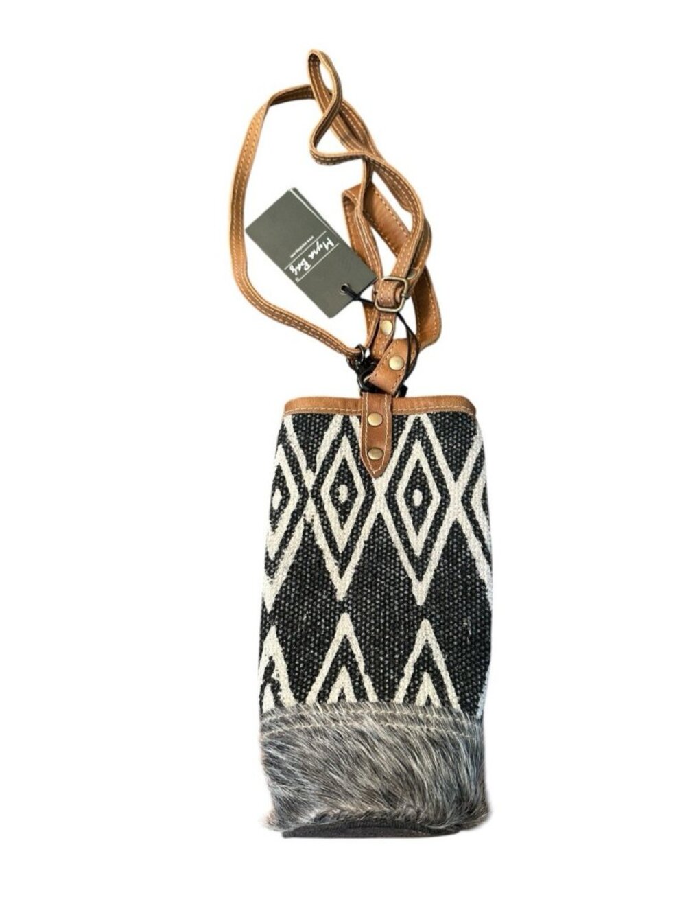 Myra Bag Rendevouz Leather Fur Wine Bottle‎ Holder Bag NWT Gray Brown Gift